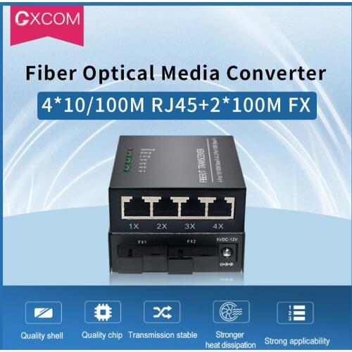 2*100M FX and 4*100Mbps Tx Port RJ45 Transceiver Media Converter