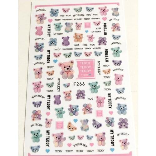3D Teddy Bear Big Red Flower Cone Butterfly Nail Sticker DIY Art Design Decoration Accessories Adhesive Decal 10PCS