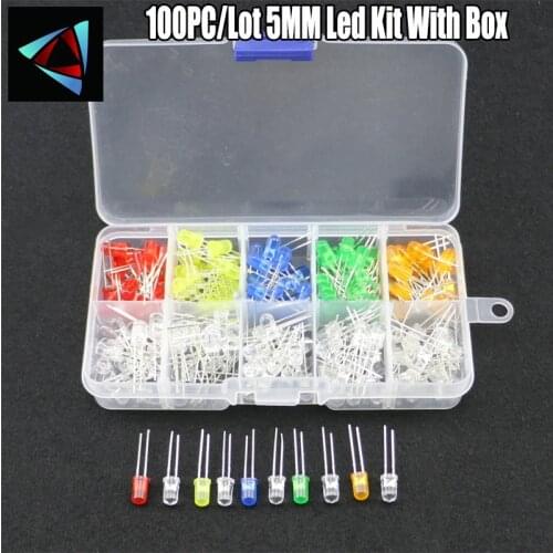100pcs/Lot 5MM Diode Pack LED Assortment Kit Primary Color Water Clear Emit Light Red Blue Green Yellow Orange White Six