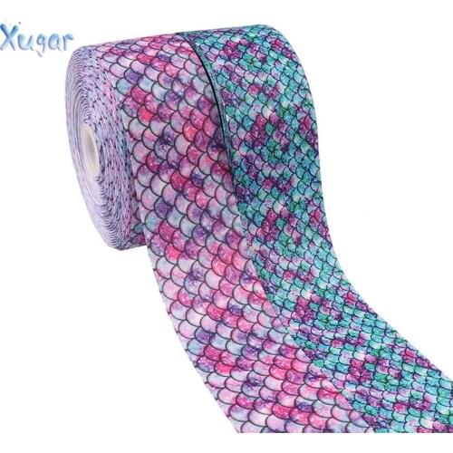 2Yards 3"(75mm)Grosgrain Ribbon Mermaid Printed Tape DIY Head Accessoris Gift Wrapping Decorative Holiday Decorations Materials