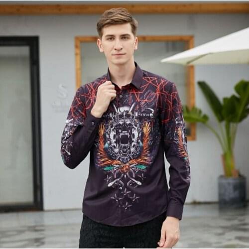 2020 High-end Fashion Brand Men shirts Apparel Comfort Tops Printing Retro Street Chemises Casual Slim Long-Sleeve male Shirts