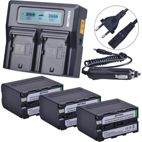 3pc 7200mAh NP-F970 NPF970 NP-F960 Battery with LED Power Indicators+LCD Fast Dual Charger for Sony F975 F970 F960 F950MC1500C
