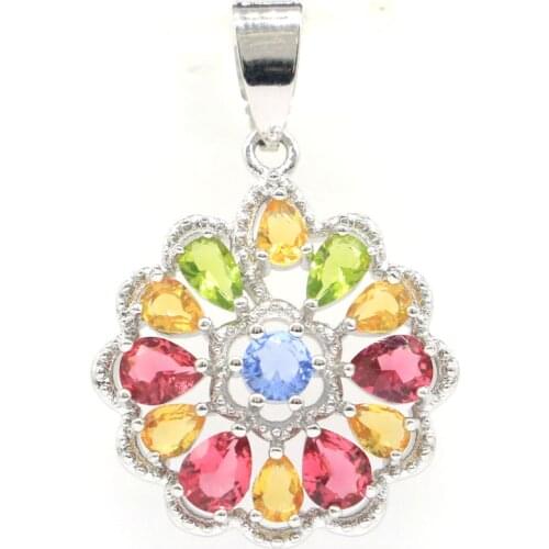 30x21mm Multi Color Created Tourmaline Peridot Violet Tanzanite Citrine CZ For Women Dating Silver Pendant