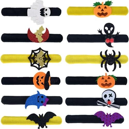 4 Pcs/Lot Pumpkin Ghost Spider Web Bat Novelty Slap Wrap Wristband Bracelet Hand Ring Band Halloween Party Kids Toys 12 Styles