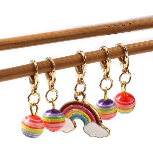 5pcs Enamel Rainbow Pendants Stitch Markers Colorful Weather Collection Metal Crochet Latch Knitting Tools For DIY Craft Kits