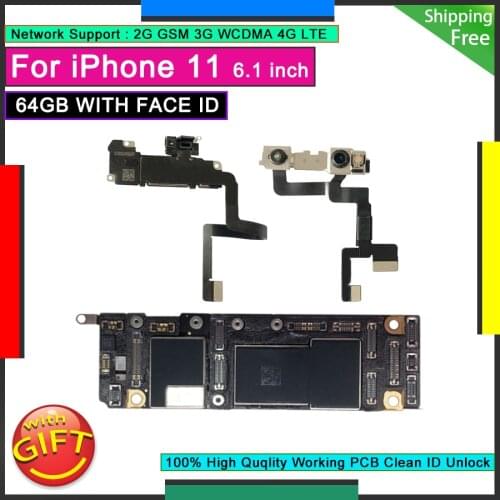 Free iCloud Logic Board For IPhone 11 64GB WITH FACE ID Original Motherboard Unlocked Mainboard Factory Good Working Plate