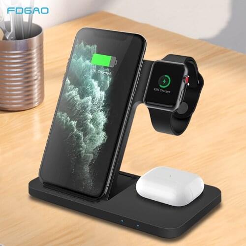 FDGAO Qi Wireless Charger for Apple iWatch SE 6 5 4 3 AirPods 15W Fast Charging Stand For iPhone 12 11 X XS XR 8 Samsung S20 S10