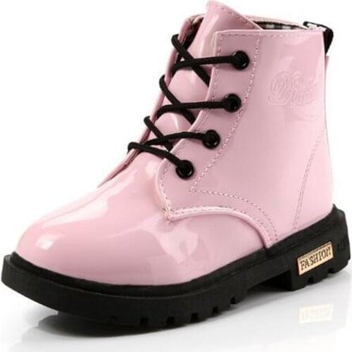 Spring Boys Girls PU Leather Boots Waterproof Fashionable Rubber Boots For Toddler Kids Motorcycle Botas Children Shoe