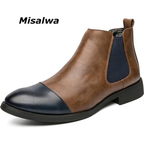 Misalwa Splicing Men Boots High Top Chelsea British PU Leather Retro Ankle Men Boots Large Size 38-48 Dropshipping