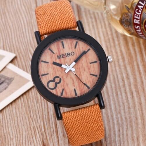 Wood Grain Watch Fashion Unisex Leather Strap Simple Personality Student Black Clocks Luxury Women Quartz Wriswatch Reloj Mujer