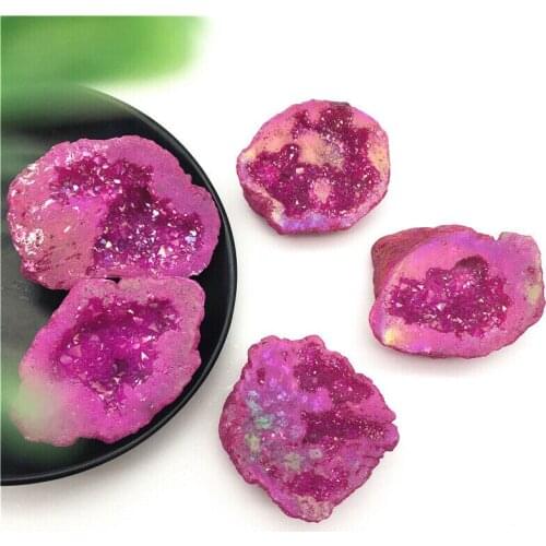Nice Rose Titanium Aura Agate Quartz Cluster Crystal Points Geode Minerals Specimen Decorative Stones and Crystals