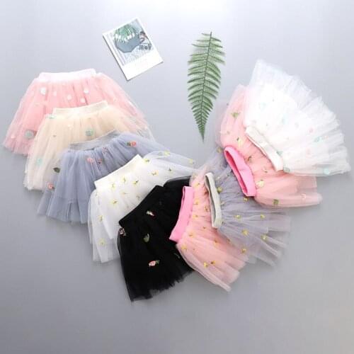Baby Girls Net Yarn Skirt Fashion Cute Small Yellow Flower Circle Fruit Appliques Skirt for Girl Child Ball Gown Princess Skirt