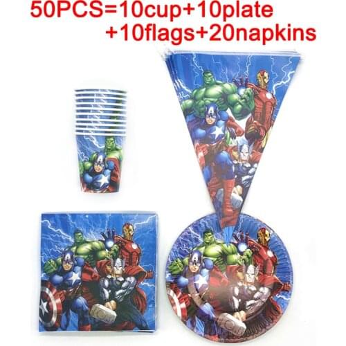 Avengers Theme Birthday Party Decorations Paper Cup Plate Napkins Flag Kids Birthday Party Supplies Super Hero Baby Shower Party