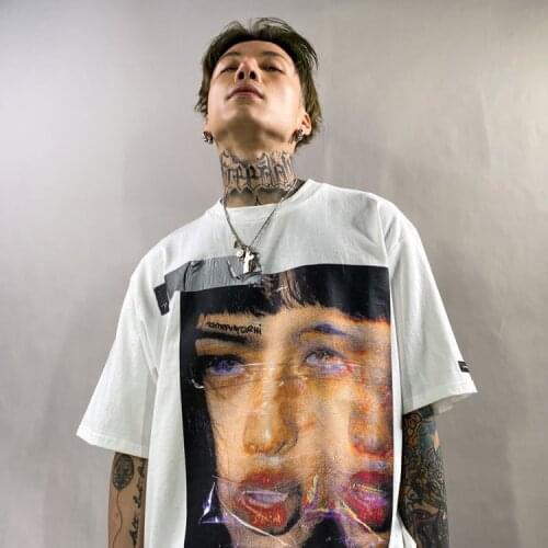 Print Rock Retro T-shirt Loose Couple Tops TEES High Street Mens Street Hip-hop Trend Short-sleeved Dark Funeral Portrait