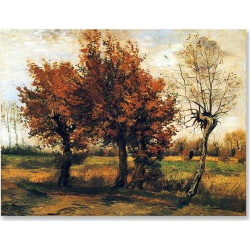 Canvas Painting Autumn Landscape with Four Trees Posters and Prints Decoration Wall Art Home Decor Bedroom Decor Painting