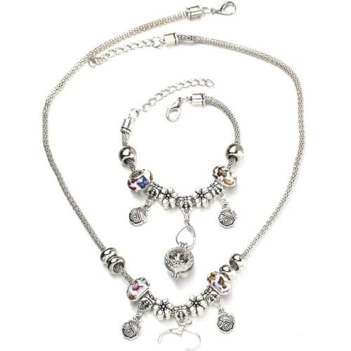 6 Colors Butterfly Rose Necklace Bracelet Set Fine Bead Hollow Chain Beaded Bracelet With Hook DIY Pendant Jewelry