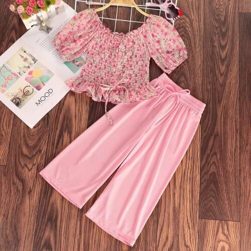 Girls Clothing Sets 2021 Summer Kids Clothes Floral Chiffon top + Pant Outfit for 3 4 5 6 7 8 9 10 Years