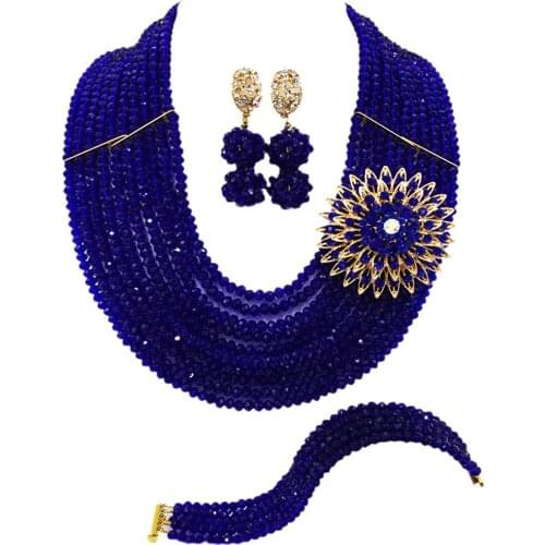 Royal Blue African Beads Jewelry Set Crystal Wedding Bridal Party Jewelry Necklace Bracelet Earrings Sets 10DSK04