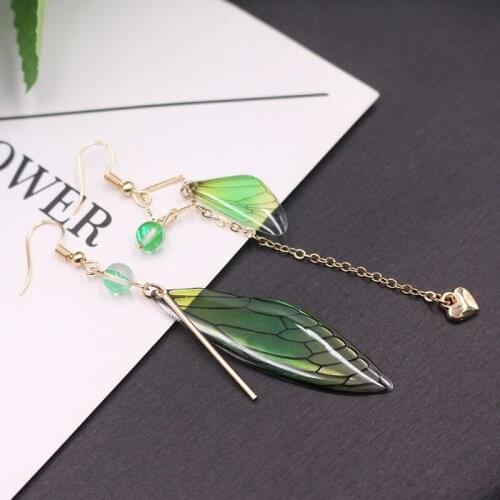 Creative European and American new butterfly earrings small fresh fashion ins simulation cicada wings earrings long fringe new Y