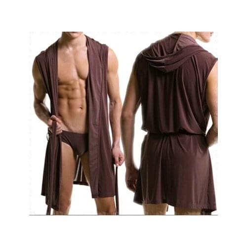 Hot summer dress bath robe men sexy pajamas sleepwear Silk pijama hombre hooded bathrobe men bathing pyjamas 4color no Brief