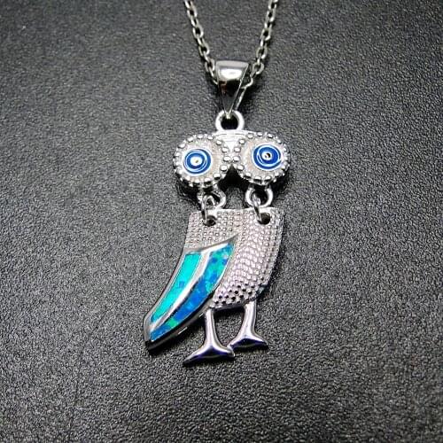 Hot Selling High Quality 100% 925 Sterling Silver Blue Fire Opal Owl Pendant Necklace For Gift