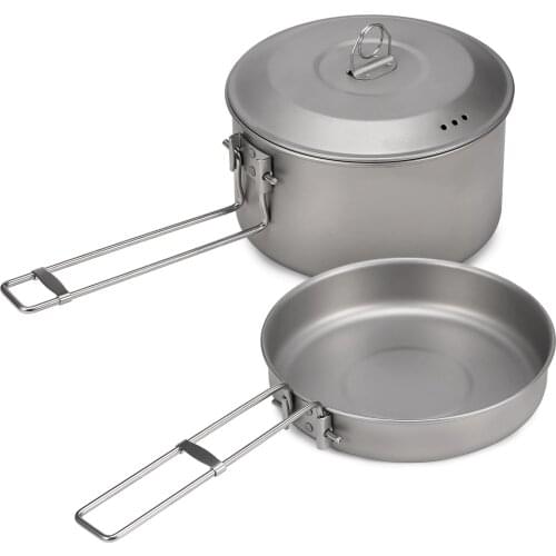 Camping Cookware Set Titanium Pot and Fry Pan Set with Lid and Foldable Handles for Outdoor Camping Hiking Backpacking Picnic