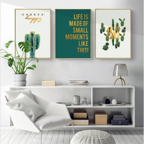 Green Cactus Wall Art Canvas Painting Quotes Wall Decor Posters and Prints Decorative Pictures for Living Room Decoration Home