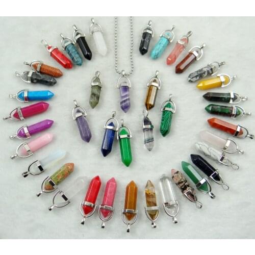 Natural stone Quartz Crystal Opalite fluorite Stone Hexagonal Column Pendant stainless steel Necklace for women Fashion Jewelry