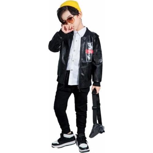 New Kids Boys Clothes Faux leather coat + shirts + jeans 3pcs sets Children Clothing Sets Cute Childrens Sets boys 2-6years