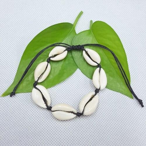 KBJW Original Nature Conch Shell Bohemia Bracelet 1pcs Black Cord Weaved Handmade Jewelry Bracelet for Summer Beach Holiday