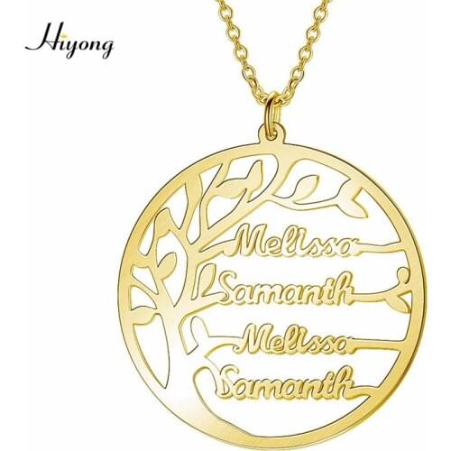 HIYONG Stainless Steel Tree Of Life Custom Necklace Family Tree Name Necklace Gold Silver Color Custom Jewelry for Couple Family