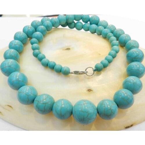 Free Shipping 6-14mm Blue Turkey Turquoise Gems Round Beads Necklace 17.5"AAA