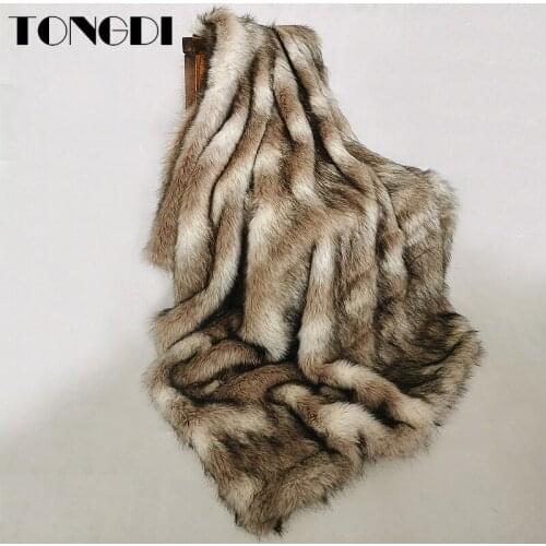 TONGDI Plush Soft Warm Raschel Synthetic Rabbit Hair Throw Blanket Thick Luxury For Girl Gift Winter Couch Cover Bed Sofa