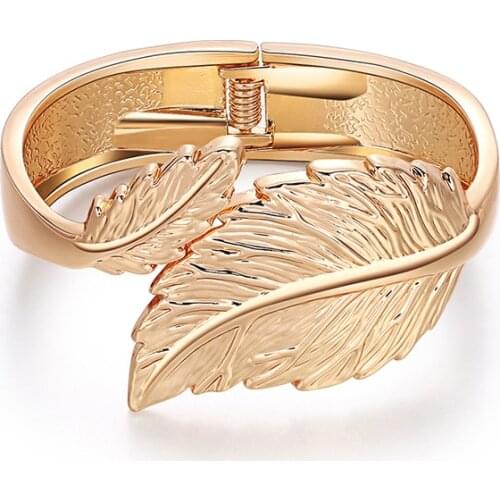 ORNAPEADIA Popular Hot Fashion Bracelet for Women Minimalist Style Exaggerated Glossy Leaf Wide Edge Cuff Bracelet