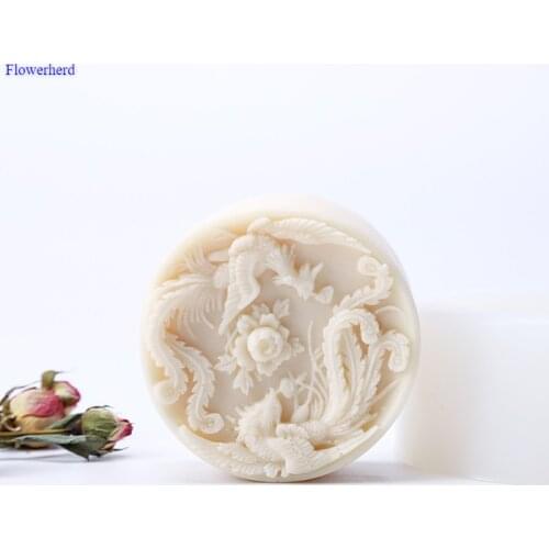 Embossed Phoenix Figure Flower Round Stereo DIY Handmade Soap Silicone Moud Soap Flower Silicone Mould Bathroom Supplies
