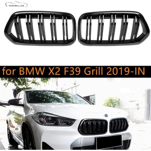 Front Bumper Kidney Grill for BMW X2 F39 2019-Up Car Refit Bumper Front Grills M Sport 2 Line Single Slat Grille