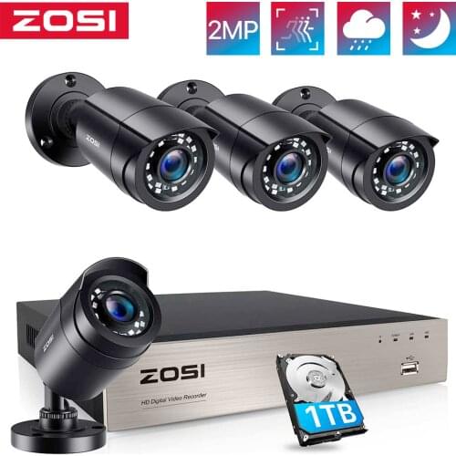 ZOSI Security Camera System 4CH 1080N CCTV DVR with 4pcs 720P 1.0MP Security Cameras IR outdoor IP66 Video Surveillance kit