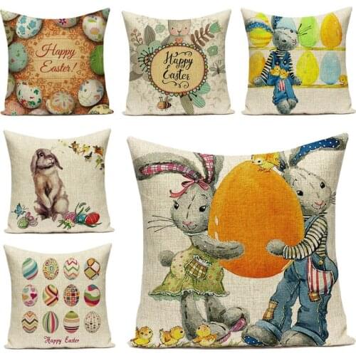 Nordic animal rabbit and Easter egg pattern cushion linen-cotton pillow cover with high material car sofa decoration pillow cove
