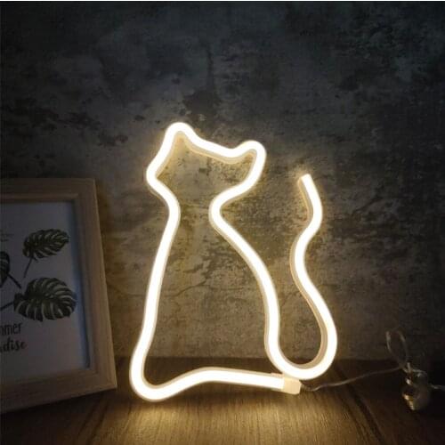 Cute Cartoon Cat LED Neon Night Lamp Light Wall Background Kids Bedroom Xmas Wedding Home Decoration Battery USB Operated