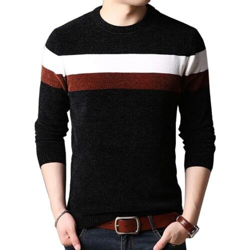 New 2019 Mens Sweater Winter Thick Warm Casual Plus Size Men Pullover Sweater Cotton Slim Patchwork Gray Men Knitted Sweater