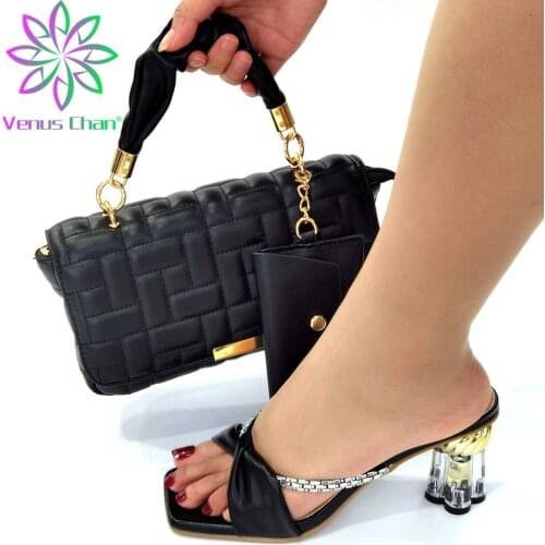 Elegant Sweet 2021 Mature Style Nigerian Women Shoes and Bag to Match in Black Color Leisure Slingbacks Pumps for Garden Party