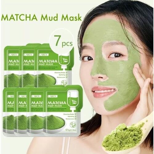Face Care 7PCS Matcha Green Clay Mask Acne Cleansing Moisturizing Blackhead Removal Whitening Skin Anti-Aging Facial Mud Mask