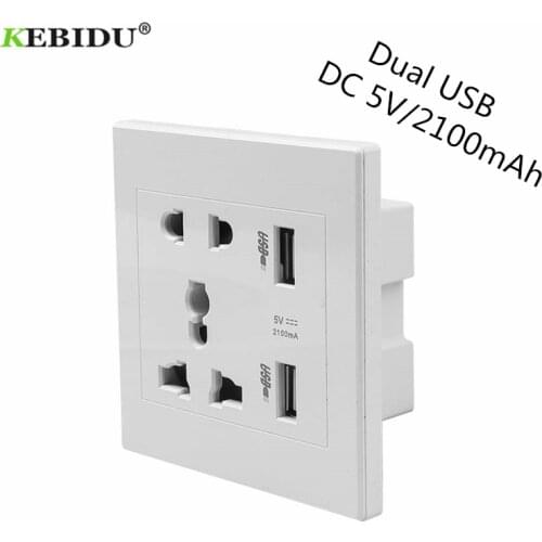 KEBIDU AC 110v 220v 10A USB Wall Socket Universal Wall Socket Panel+2USB Port Plug Charger Switch Power Outlet Phone Charger