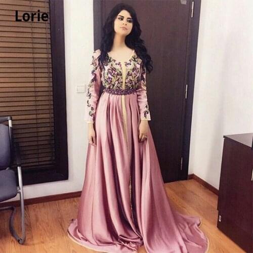 LORIE Pink Moroccan Kaftan Dubai Evening Dresses Lace Applique Velour Saudi Arabic Muslim Special Occasion Party Gowns Plus Size