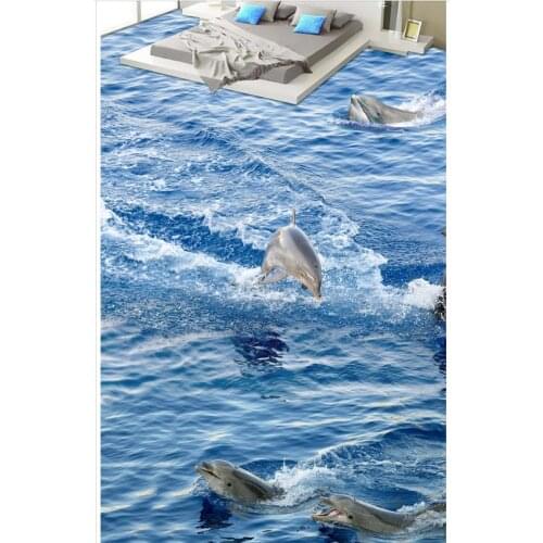Waterproof floor mural painting dolphin sea floor bathroom 3d floor painting Home Decoration