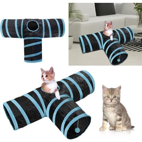 Pop Up Cat Tunnel 3 Way Pet Toy Collapsible Play Tube With Dangling Ball