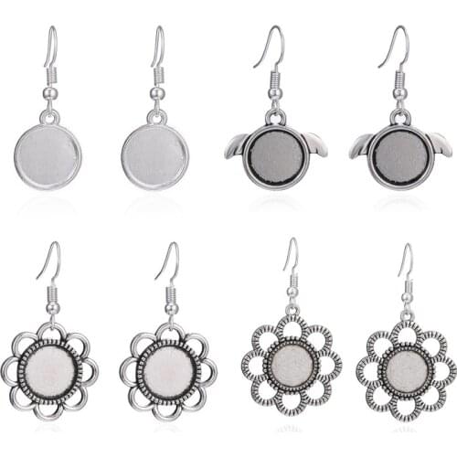 10pcs/lot 12mm Tray Bezel Cabochon Earring Hook Blank Setting Round Pendant Ear Base Findings For DIY Glass Cameo Jewelry Making