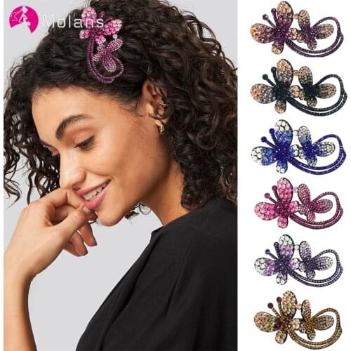Molans New Rhinestone Hairpin Butterfly Hair Clips for Women Retro Barrettes Ponytail Holder Hair Pins Bands Hair Accessories