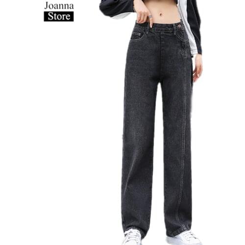 Spring Autumn New Wide-Leg Jeans Women High Waist Loose Denim Straight Pants Pockets Black Plus Size casual Wild Trousers Female