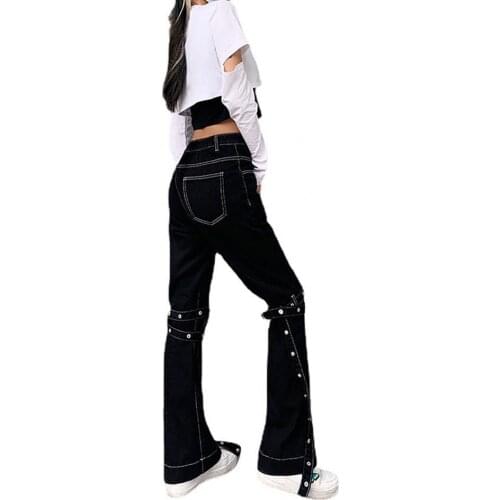 Female Flared Jeans High Waist Fashion Casual Long Pants Women Bandage Pockets Bell-bottom Trousers Work Streetwear Jeans